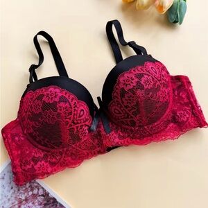 6️⃣2️⃣7️⃣ Lace Overlay Black and Red Bra